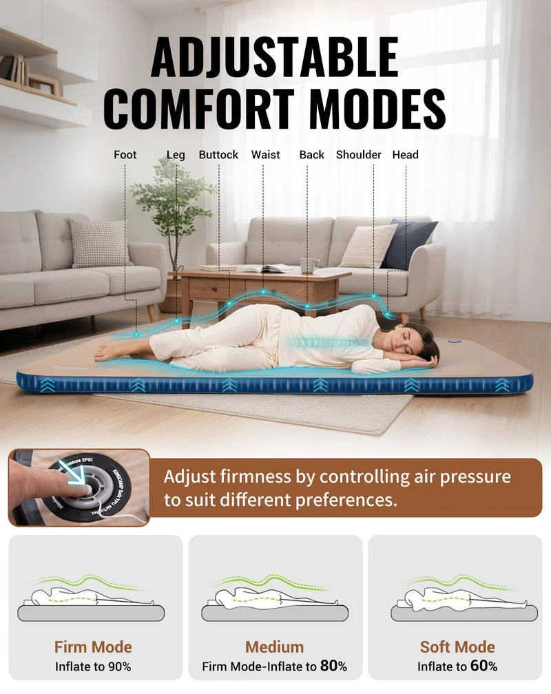 KingCamp Flexi Rest 8.0 Series Inflatable Sleeping Pads | Drop-Stitch TPU Camping Mats with 1100lb Capacity, Quiet & Compact