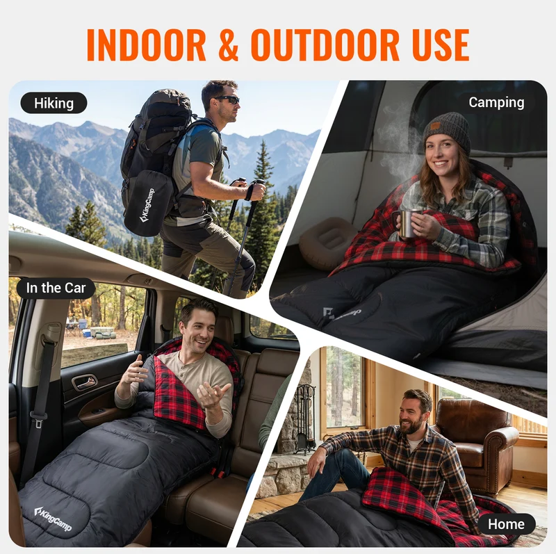 KingCamp Oasis C 250 Sleeping Bag | 3-Season Cotton Flannel-Lined Envelope Bag