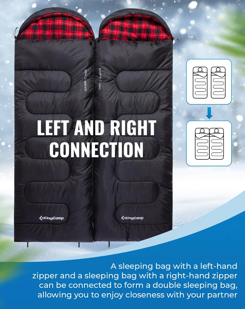 KingCamp Oasis C 250 Sleeping Bag | 3-Season Cotton Flannel-Lined Envelope Bag