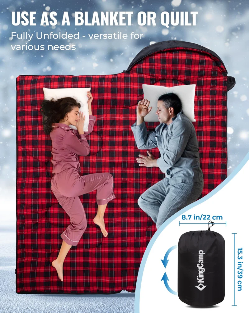 KingCamp Oasis C 250 Sleeping Bag | 3-Season Cotton Flannel-Lined Envelope Bag