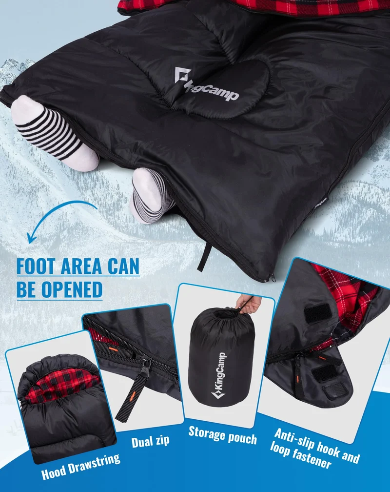 KingCamp Oasis C 250 Sleeping Bag | 3-Season Cotton Flannel-Lined Envelope Bag