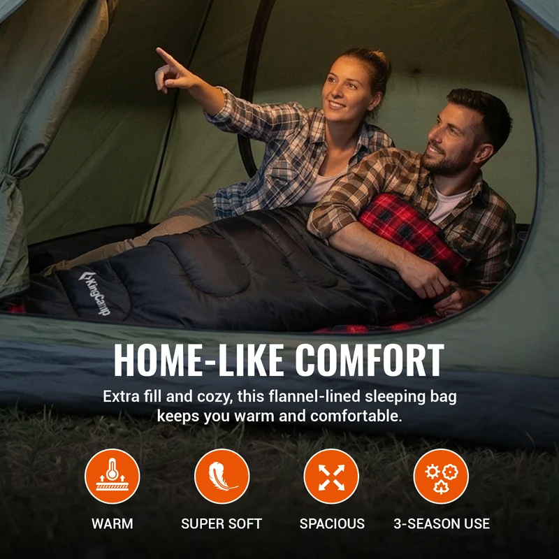 KingCamp Oasis C 350 Sleeping Bag | 3-Season Cotton Flannel-Lined Envelope Bag