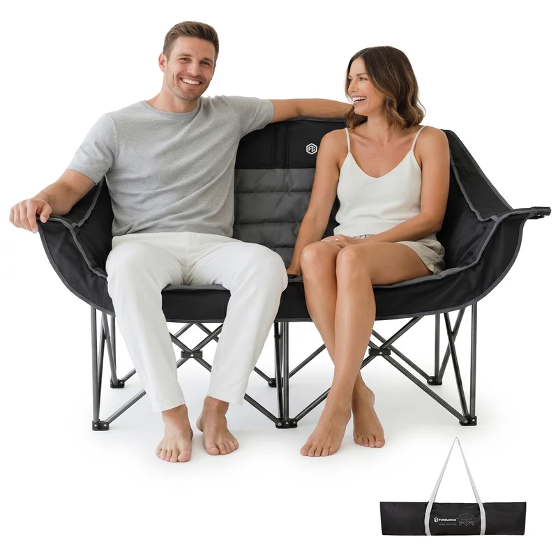 FUNDANGO Horizon Bliss P2 Double Folding Camping Loveseat | 2-Person Padded Outdoor Couch with Cup Holders Heavy Duty 880lb Capacity