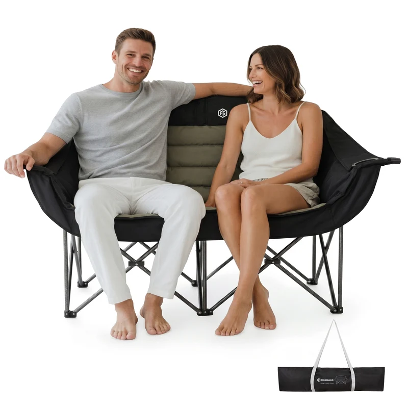 FUNDANGO Horizon Bliss P2 Double Folding Camping Loveseat | 2-Person Padded Outdoor Couch with Cup Holders Heavy Duty 880lb Capacity