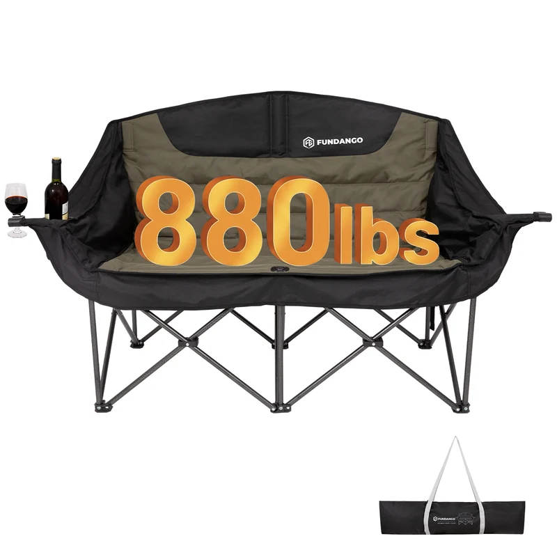 FUNDANGO Horizon Bliss P2 Double Folding Camping Loveseat | 2-Person Padded Outdoor Couch with Cup Holders Heavy Duty 880lb Capacity