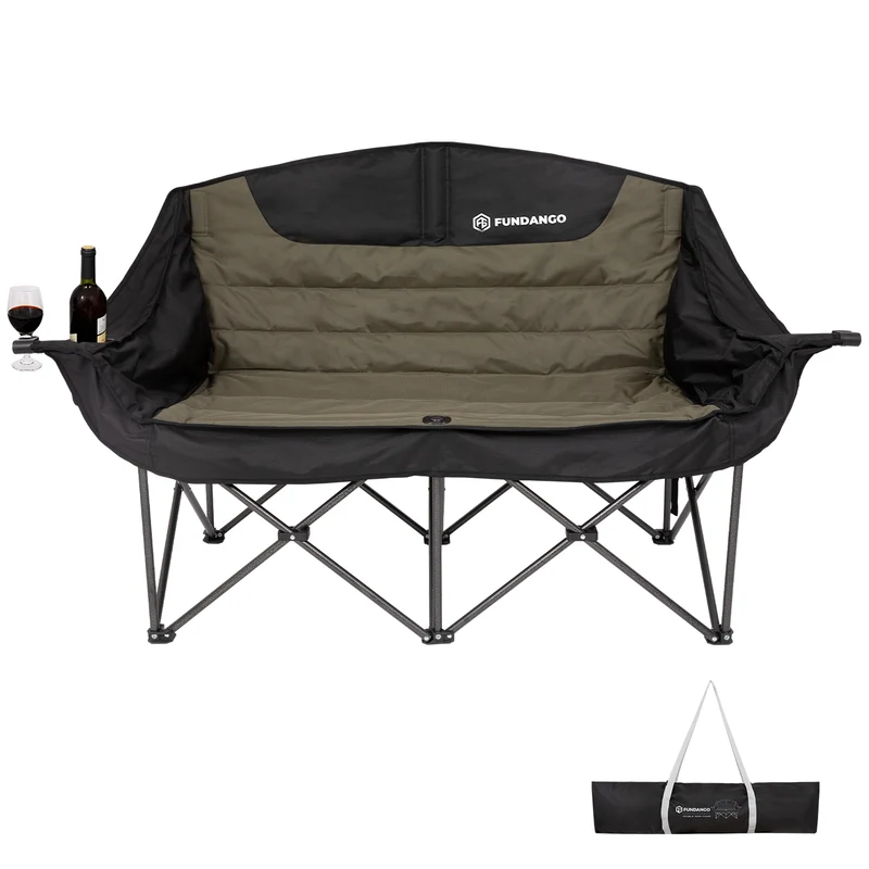 FUNDANGO Horizon Bliss P2 Double Folding Camping Loveseat | 2-Person Padded Outdoor Couch with Cup Holders Heavy Duty 880lb Capacity