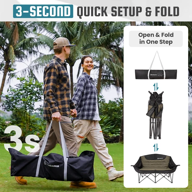 FUNDANGO Horizon Bliss P2 Double Folding Camping Loveseat | 2-Person Padded Outdoor Couch with Cup Holders Heavy Duty 880lb Capacity