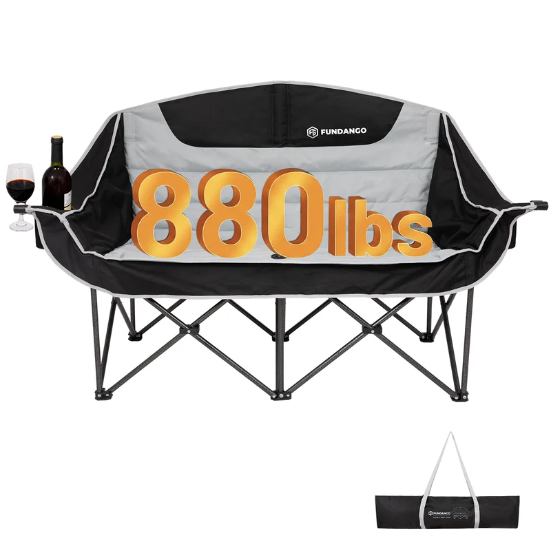 FUNDANGO Horizon Bliss P2 Double Folding Camping Loveseat | 2-Person Padded Outdoor Couch with Cup Holders Heavy Duty 880lb Capacity