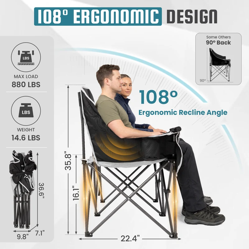 FUNDANGO Horizon Bliss P2 Double Folding Camping Loveseat | 2-Person Padded Outdoor Couch with Cup Holders Heavy Duty 880lb Capacity