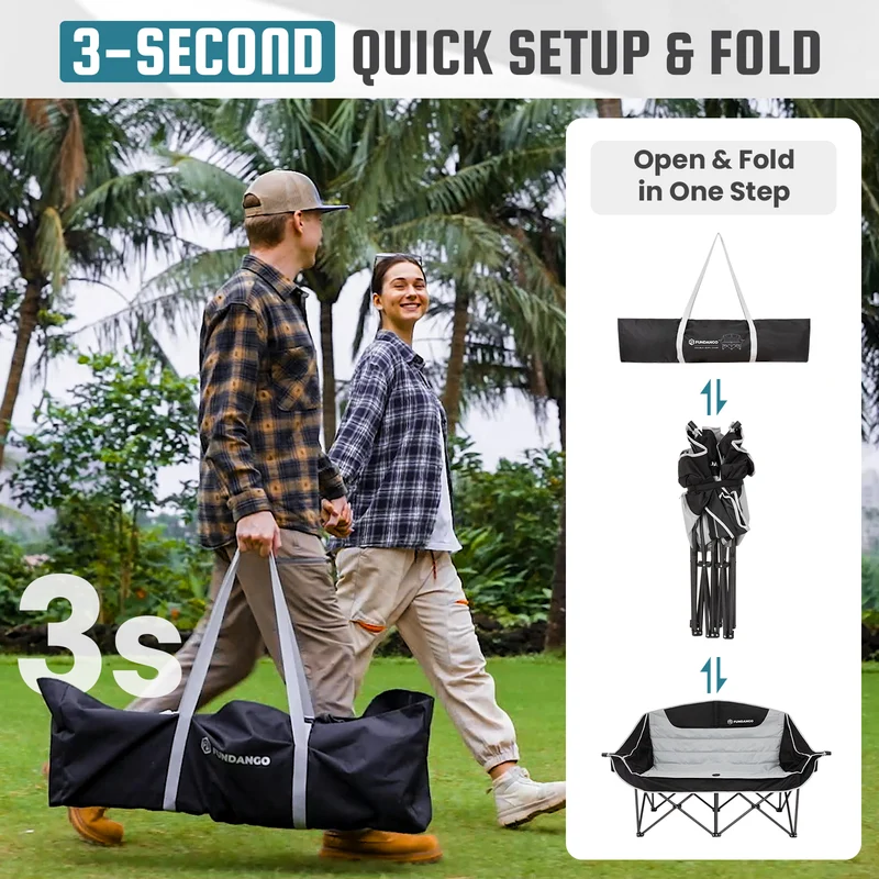 FUNDANGO Horizon Bliss P2 Double Folding Camping Loveseat | 2-Person Padded Outdoor Couch with Cup Holders Heavy Duty 880lb Capacity