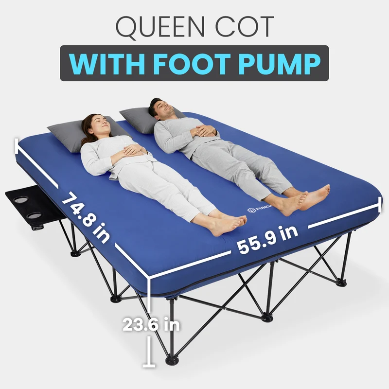 FUNDANGO CloudPio D2 Queen Camping Cot with Detachable Air Mattress | 2-Person Oversized Folding Double Bed, 700lb Capacity Portable Outdoor Cot