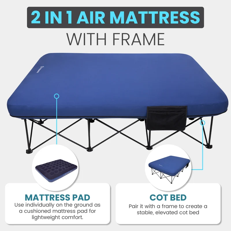 FUNDANGO CloudPio D2 Queen Camping Cot with Detachable Air Mattress | 2-Person Oversized Folding Double Bed, 700lb Capacity Portable Outdoor Cot