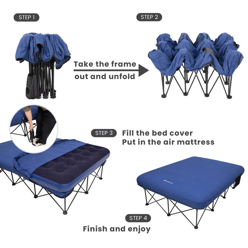 FUNDANGO CloudPio D2 Queen Camping Cot with Detachable Air Mattress | 2-Person Oversized Folding Double Bed, 700lb Capacity Portable Outdoor Cot