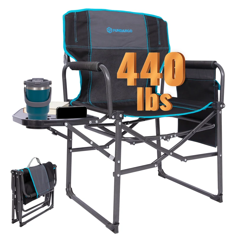 FUNDANGO FoldPro Refine L Director Chair with Side Table | Heavy Duty 440lb Capacity Camping Chair