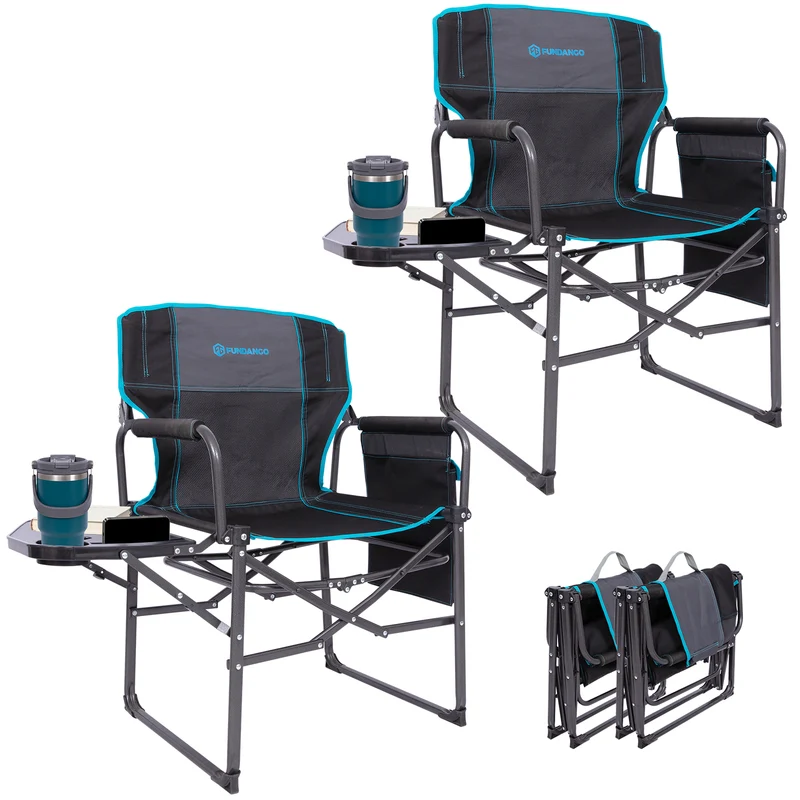 FUNDANGO FoldPro Refine L Director Chair with Side Table | Heavy Duty 440lb Capacity Camping Chair