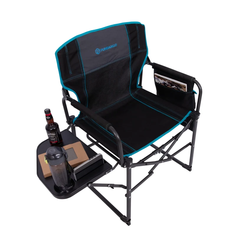 FUNDANGO FoldPro Refine L Director Chair with Side Table | Heavy Duty 440lb Capacity Camping Chair