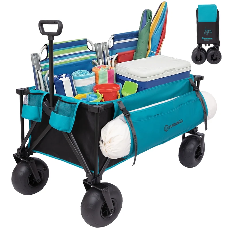 FUNDANGO WaveTrek L9 Large Beach Wagon with Big Balloon Wheels | 550lb Capacity 300L Heavy Duty All-Terrain Cart with Air Pump