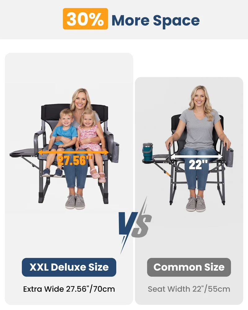 KingCamp ASH C10 XXL Heavy Duty Director's Chair | 550lb Capacity Oversized Camping Chair with Side Table & Cooler Bag Extra Wide Padded Folding Chair