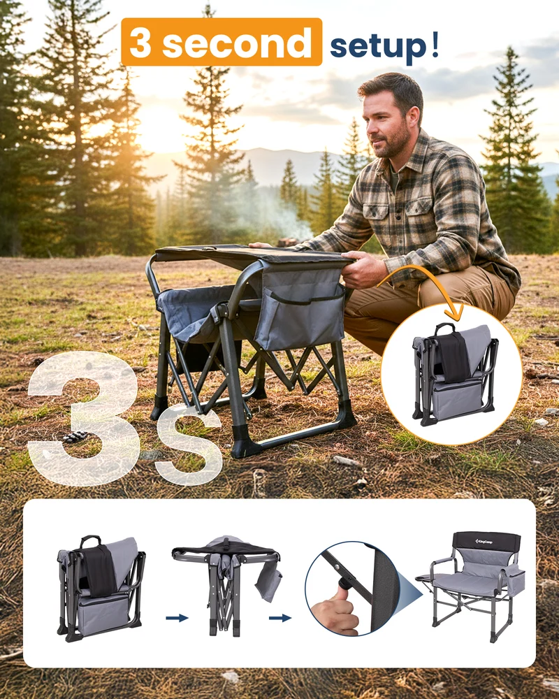 KingCamp ASH C10 XXL Heavy Duty Director's Chair | 550lb Capacity Oversized Camping Chair with Side Table & Cooler Bag Extra Wide Padded Folding Chair