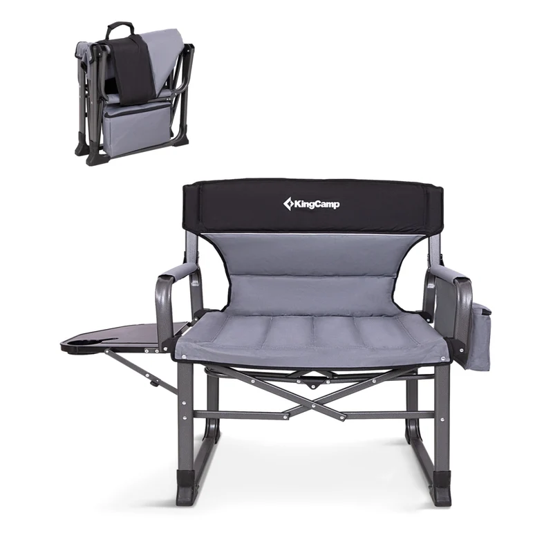KingCamp ASH C10 XXL Heavy Duty Director's Chair | 550lb Capacity Oversized Camping Chair with Side Table & Cooler Bag Extra Wide Padded Folding Chair
