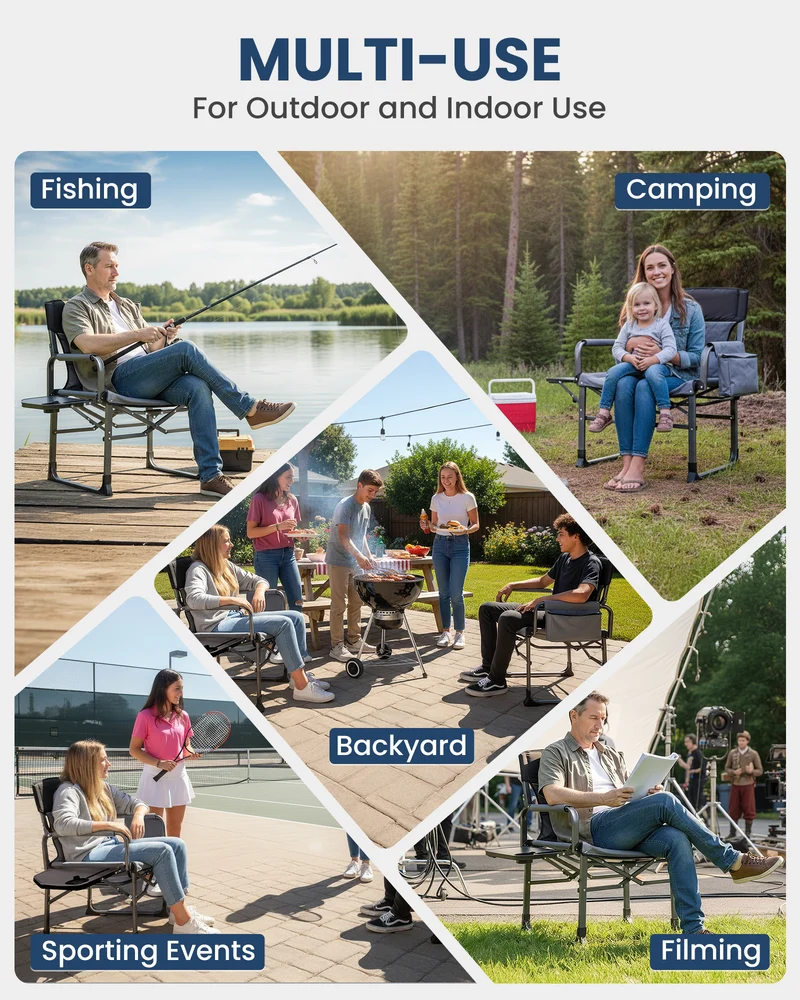 KingCamp ASH C10 XXL Heavy Duty Director's Chair | 550lb Capacity Oversized Camping Chair with Side Table & Cooler Bag Extra Wide Padded Folding Chair