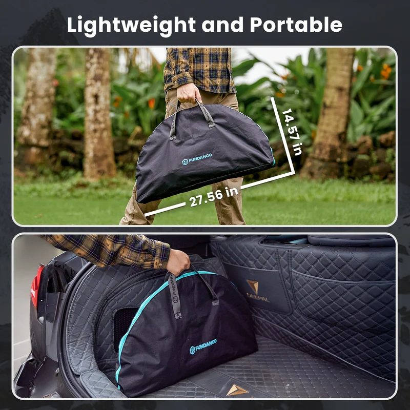 FUNDANGO EasyCamp D70 Double-Deck Tailgate Table | Portable Round Camping Table with Cup Holders & Side Pockets