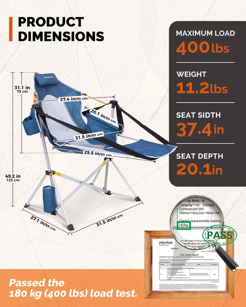 KingCamp ORCHID C20 COOL Hammock Chair with Footrest | Heavy Duty 400lb Capacity Swinging Camping Chair, Quick-Fold Portable Rocker with Cup Holder