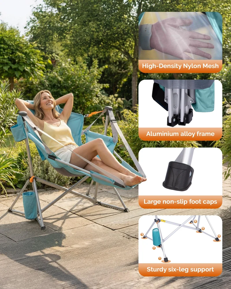 KingCamp ORCHID C20 COOL Hammock Chair with Footrest | Heavy Duty 400lb Capacity Swinging Camping Chair, Quick-Fold Portable Rocker with Cup Holder