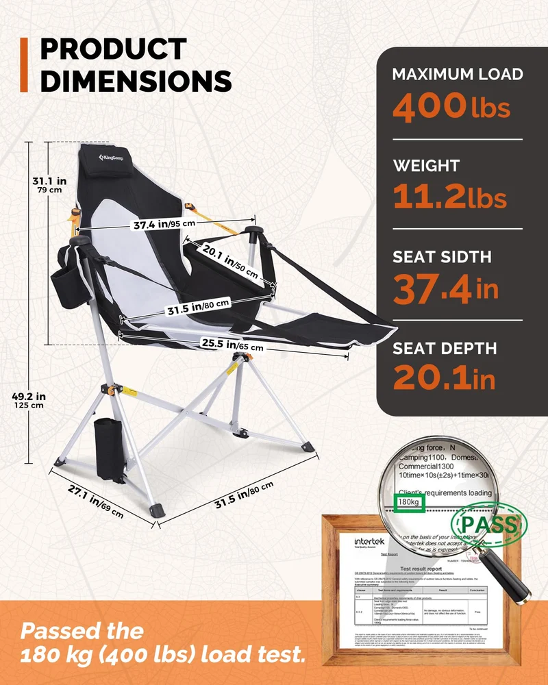 KingCamp ORCHID C20 COOL Hammock Chair with Footrest | Heavy Duty 400lb Capacity Swinging Camping Chair, Quick-Fold Portable Rocker with Cup Holder
