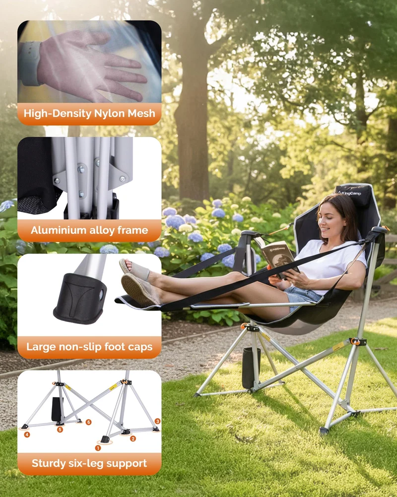 KingCamp ORCHID C20 COOL Hammock Chair with Footrest | Heavy Duty 400lb Capacity Swinging Camping Chair, Quick-Fold Portable Rocker with Cup Holder