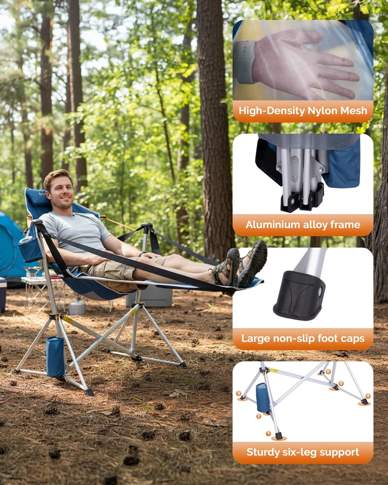 KingCamp ORCHID C20 COOL Hammock Chair with Footrest | Heavy Duty 400lb Capacity Swinging Camping Chair, Quick-Fold Portable Rocker with Cup Holder