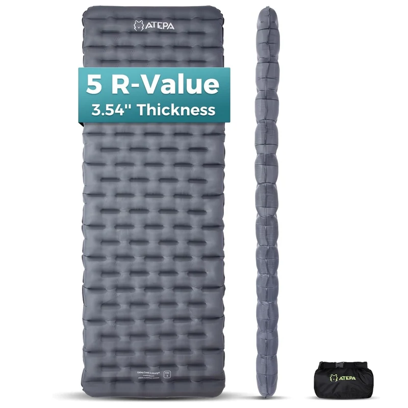 ATEPA CoreX 5 Insulated Sleeping Pad | R-Value 5, Ultralight Backpacking Mat with Pump Sack, 3.54" Thick for 4-Season Camping