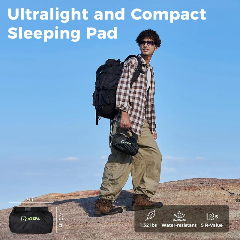 ATEPA CoreX 5 Insulated Sleeping Pad | R-Value 5, Ultralight Backpacking Mat with Pump Sack, 3.54" Thick for 4-Season Camping