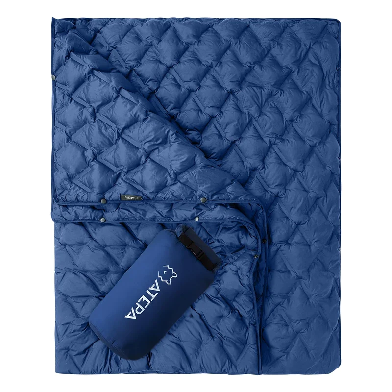 ATEPA Wearable Camping Blanket | 665FP Recycled Poncho Blanket for Outdoor, Stadium, Travel – Water-Resistant, Seamless Quilt, 78.7" x 57"