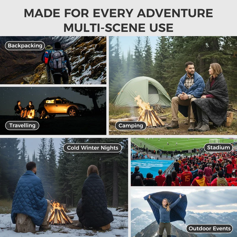 ATEPA Wearable Camping Blanket | 665FP Recycled Poncho Blanket for Outdoor, Stadium, Travel – Water-Resistant, Seamless Quilt, 78.7" x 57"