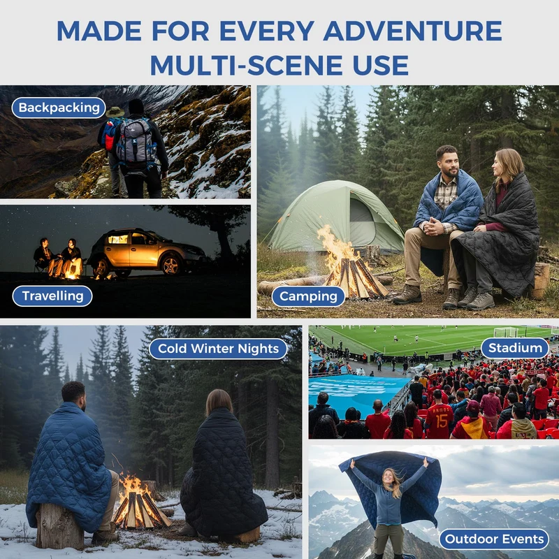 ATEPA Wearable Camping Blanket | 665FP Recycled Poncho Blanket for Outdoor, Stadium, Travel – Water-Resistant, Seamless Quilt, 78.7" x 57"