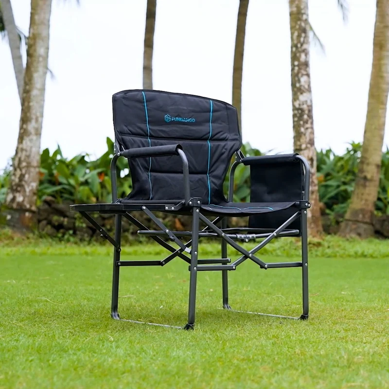 FUNDANGO Oversized Director's Chair with Side Table - Fully Padded, Portable Camping Chair for Adults, Outdoor, Picnic, Concert, Backyard