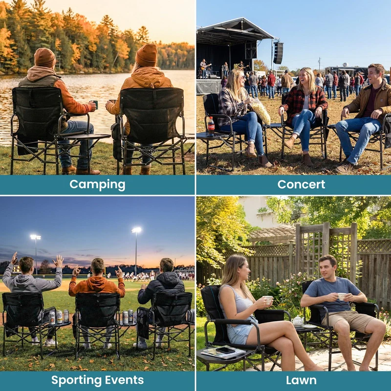 FUNDANGO Oversized Director's Chair with Side Table - Fully Padded, Portable Camping Chair for Adults, Outdoor, Picnic, Concert, Backyard