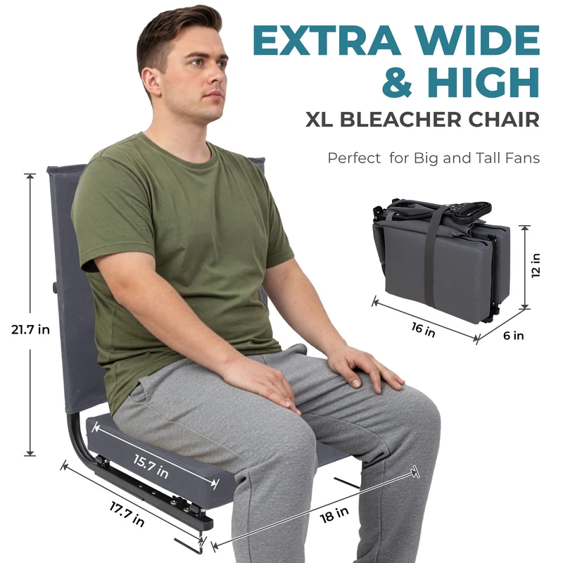FUNDANGO Extra Wide Stadium Seat with Back Support - Portable Folding Bleacher Chair for Football, Baseball, Concerts & Outdoor Events