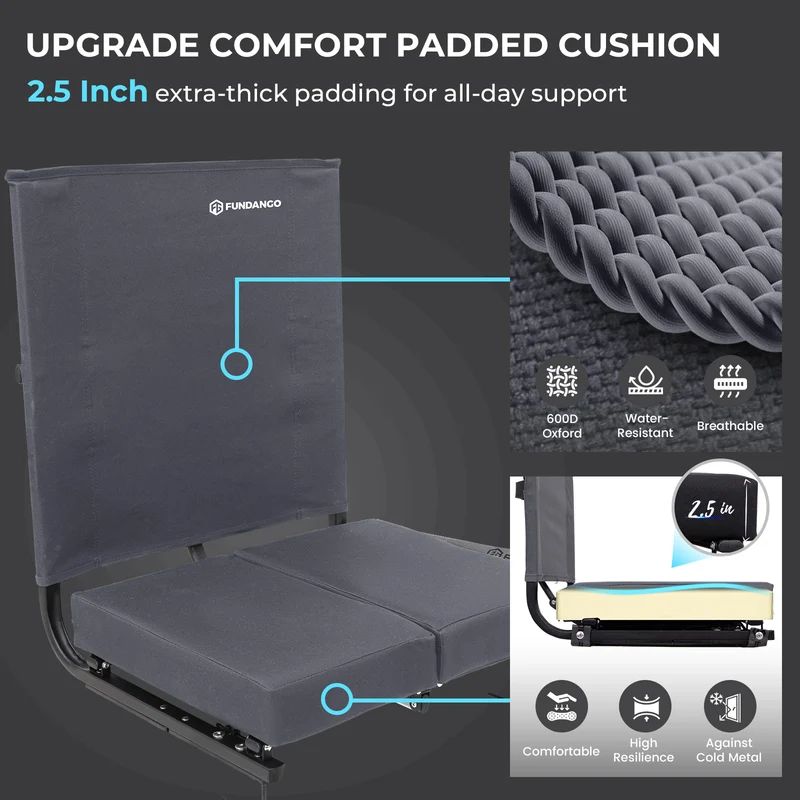 FUNDANGO Extra Wide Stadium Seat with Back Support - Portable Folding Bleacher Chair for Football, Baseball, Concerts & Outdoor Events