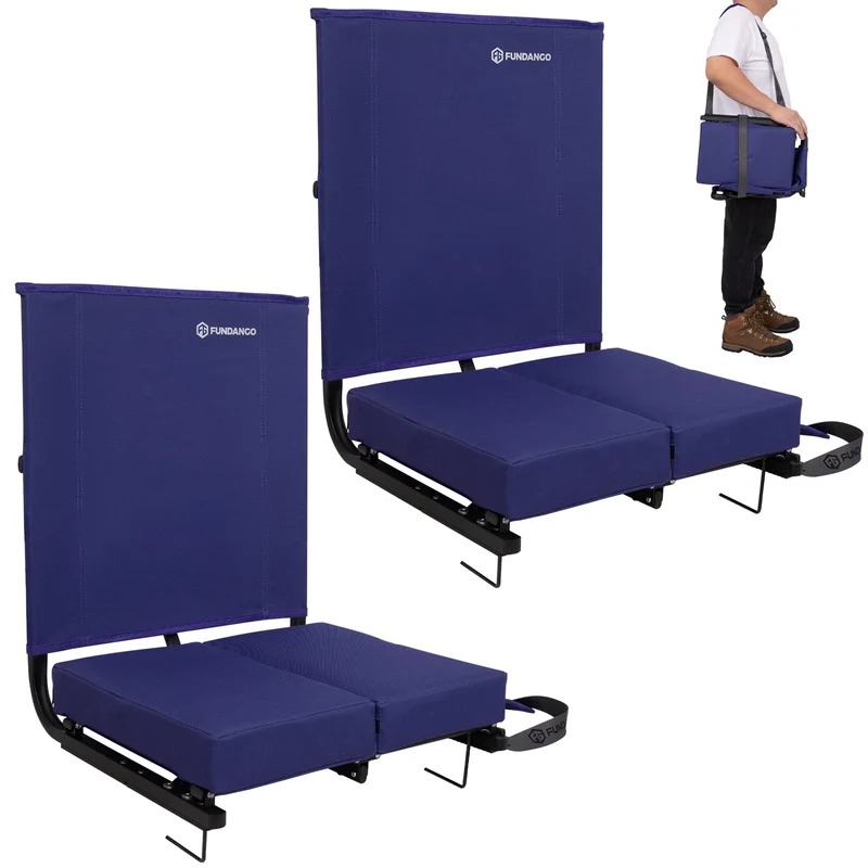 FUNDANGO Extra Wide Stadium Seat with Back Support - Portable Folding Bleacher Chair for Football, Baseball, Concerts & Outdoor Events