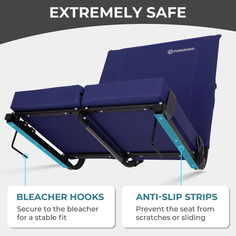 FUNDANGO Extra Wide Stadium Seat with Back Support - Portable Folding Bleacher Chair for Football, Baseball, Concerts & Outdoor Events