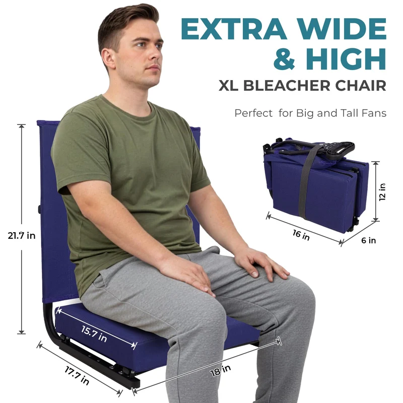 FUNDANGO Extra Wide Stadium Seat with Back Support - Portable Folding Bleacher Chair for Football, Baseball, Concerts & Outdoor Events
