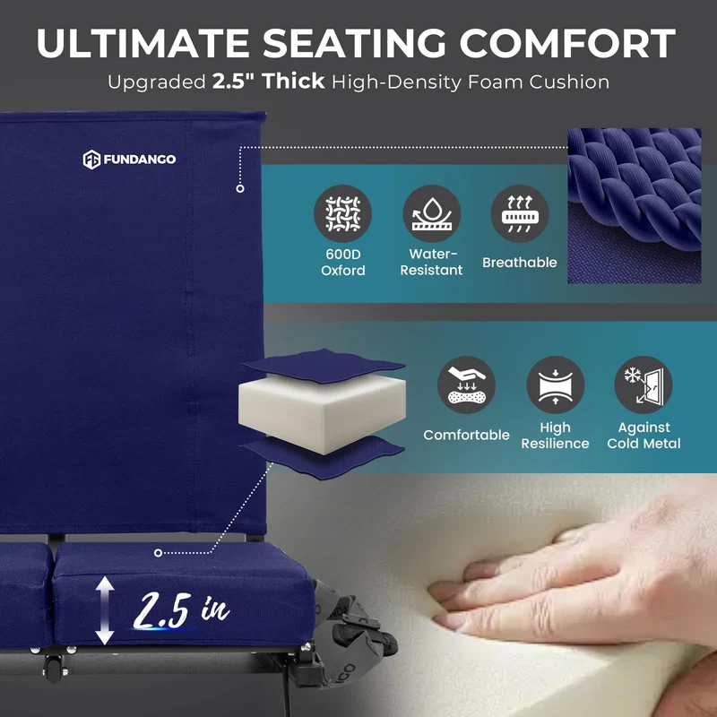 FUNDANGO Extra Wide Stadium Seat with Back Support - Portable Folding Bleacher Chair for Football, Baseball, Concerts & Outdoor Events