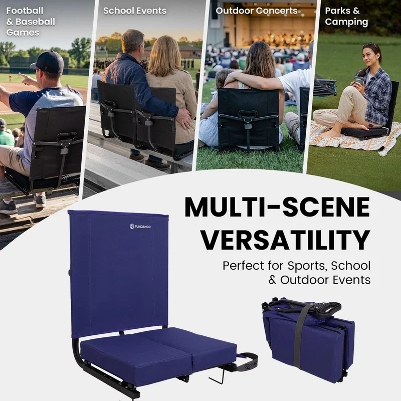 FUNDANGO Extra Wide Stadium Seat with Back Support - Portable Folding Bleacher Chair for Football, Baseball, Concerts & Outdoor Events