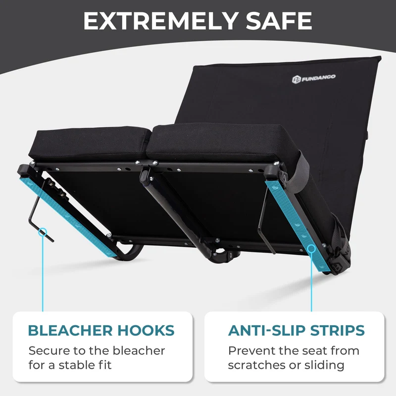 FUNDANGO Extra Wide Stadium Seat with Back Support - Portable Folding Bleacher Chair for Football, Baseball, Concerts & Outdoor Events