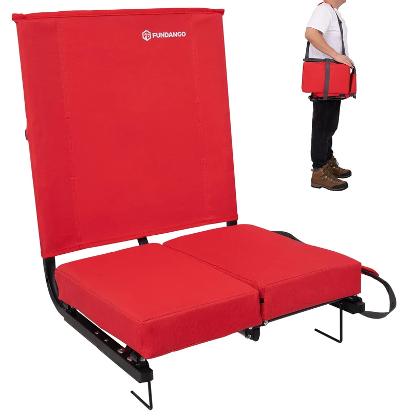 FUNDANGO Extra Wide Stadium Seat with Back Support - Portable Folding Bleacher Chair for Football, Baseball, Concerts & Outdoor Events