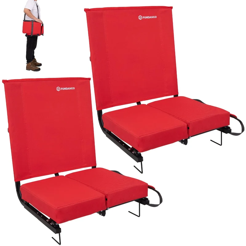 FUNDANGO Extra Wide Stadium Seat with Back Support - Portable Folding Bleacher Chair for Football, Baseball, Concerts & Outdoor Events