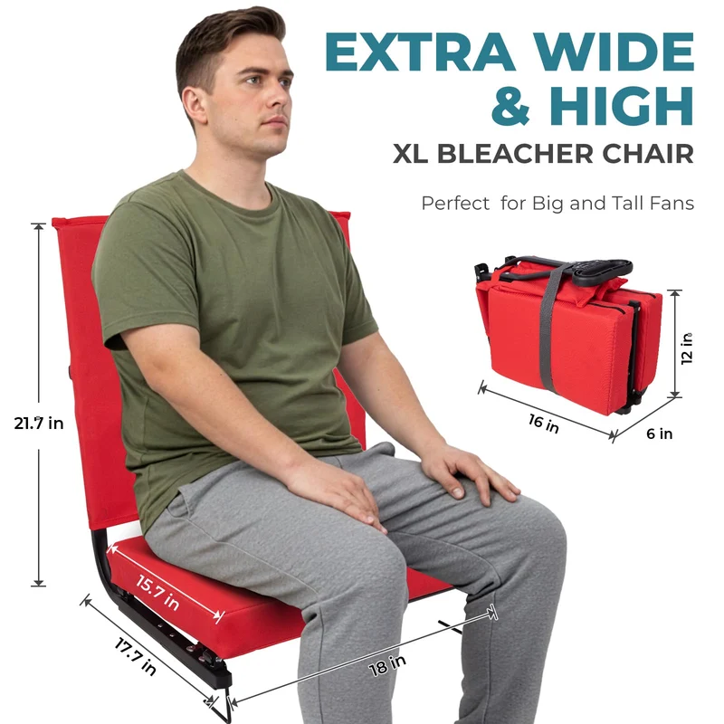 FUNDANGO Extra Wide Stadium Seat with Back Support - Portable Folding Bleacher Chair for Football, Baseball, Concerts & Outdoor Events