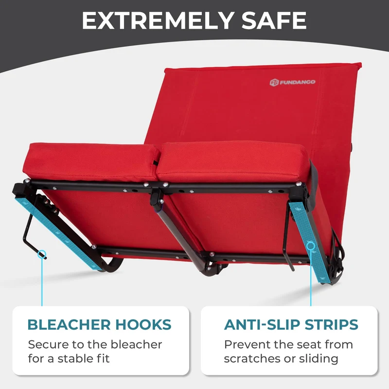 FUNDANGO Extra Wide Stadium Seat with Back Support - Portable Folding Bleacher Chair for Football, Baseball, Concerts & Outdoor Events